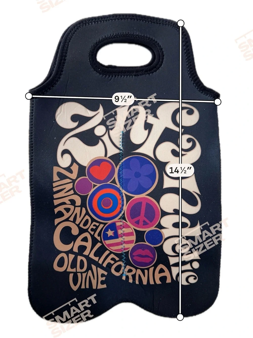 Retro Psychedelic Wine Tote Bag Neoprene 2 Bottle Cooler Carrier California